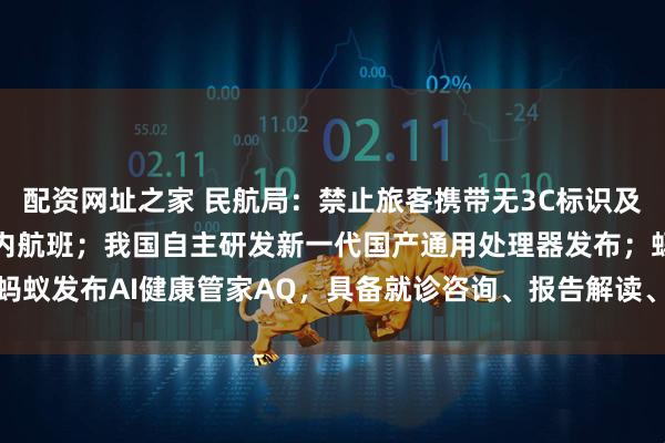 配资网址之家 民航局：禁止旅客携带无3C标识及被召回的充电宝乘坐境内航班；我国自主研发新一代国产通用处理器发布；蚂蚁发布AI健康管家AQ，具备就诊咨询、报告解读、健康档案等百项AI功能